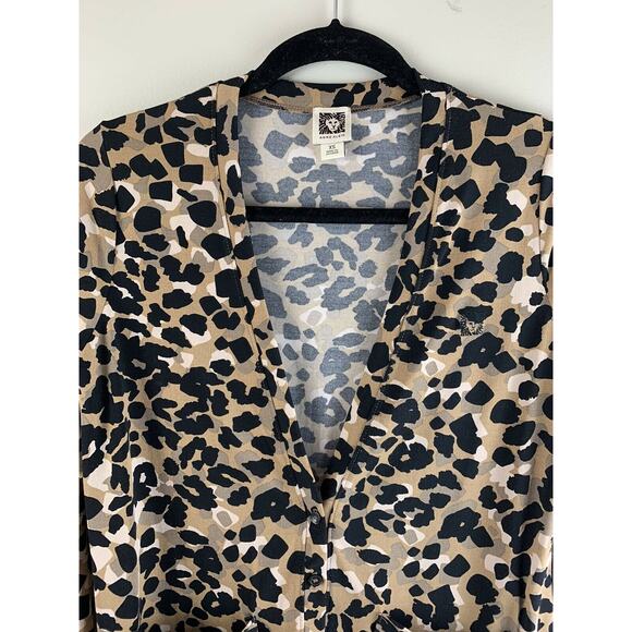 Anne Klein Leopard Print Button Blouse Cardigan XS Extra Small - Picture 3 of 6